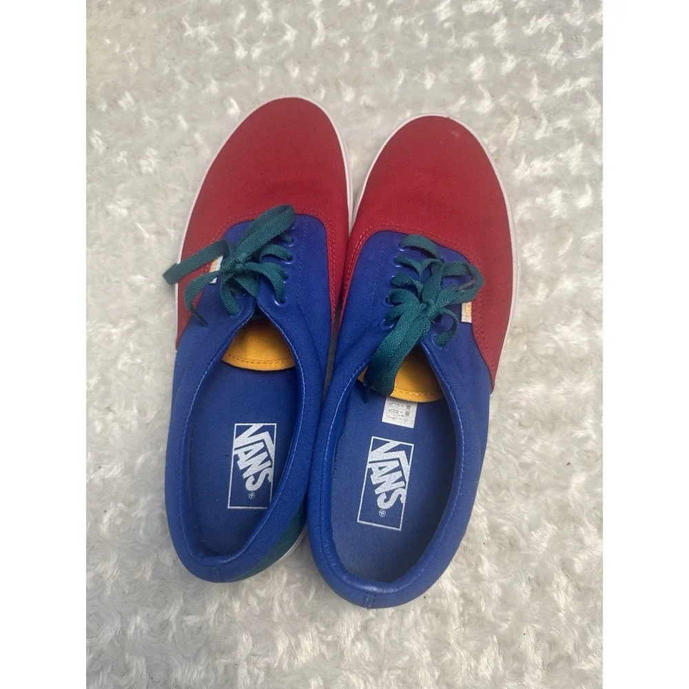 VANS Men's Low Top Lace-Up Sneakers Colorblock Red/Blue/Green Rubber Sole